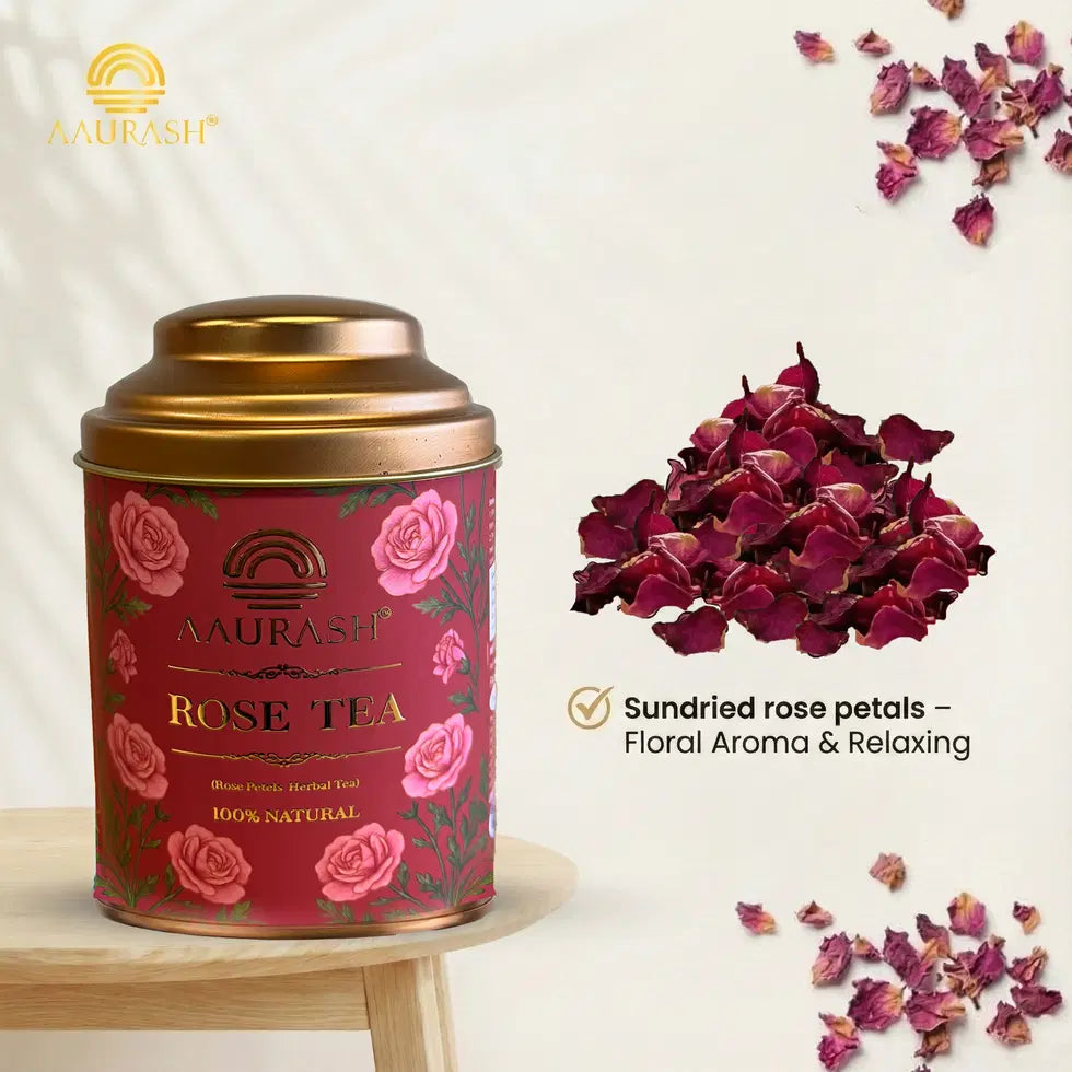 Aaurash Rose Tea & Blue Tea Combo | Natural Flower Tea | Supports Relaxation, Skin Glow & Detox | Caffeine-Free Herbal Tea