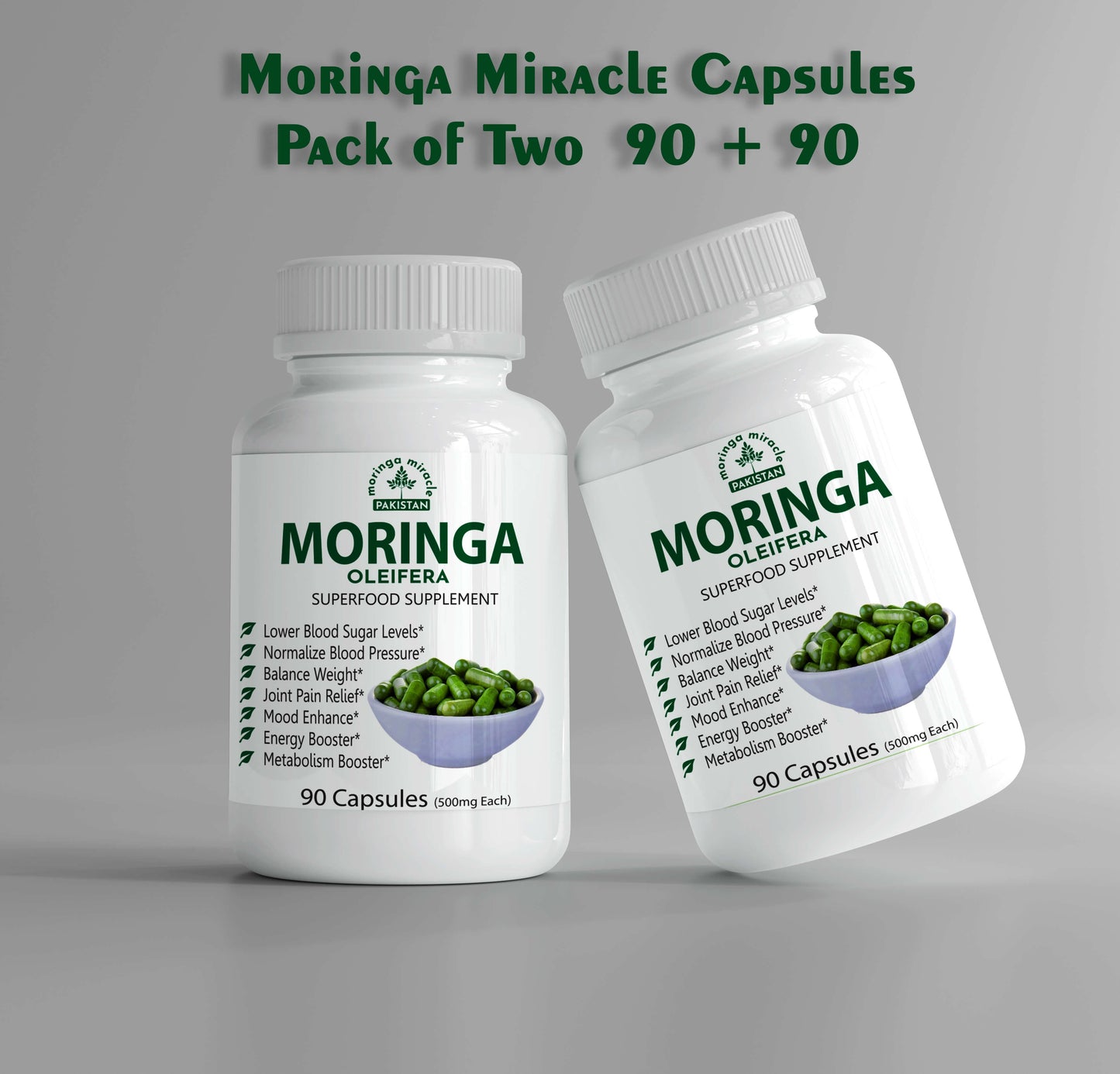 Pack of 2 Bottles -Moringa Oleifera Caps 180 Organic Moringa Pills Capsules , Weight Loose