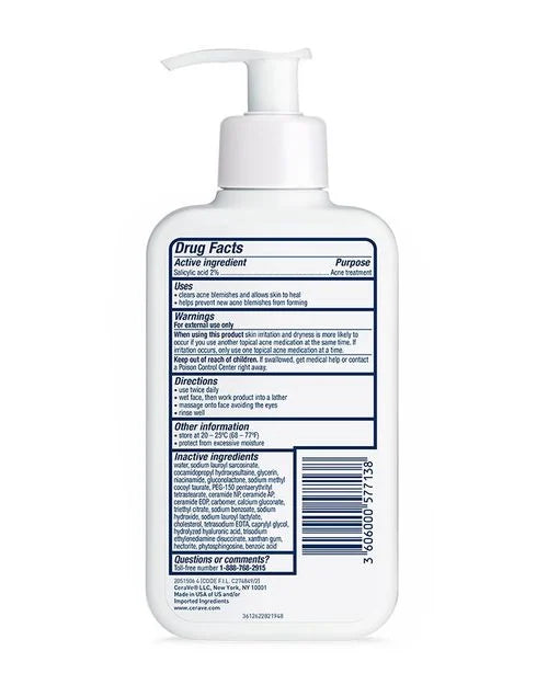 CERAVE ACNE CONTROL CLEANSER 2% SALICYLIC ACID ACNE TREATMENT | 237ML