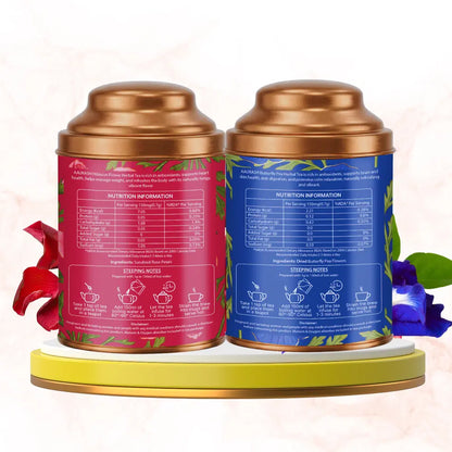 Aaurash Rose Tea & Blue Tea Combo | Natural Flower Tea | Supports Relaxation, Skin Glow & Detox | Caffeine-Free Herbal Tea