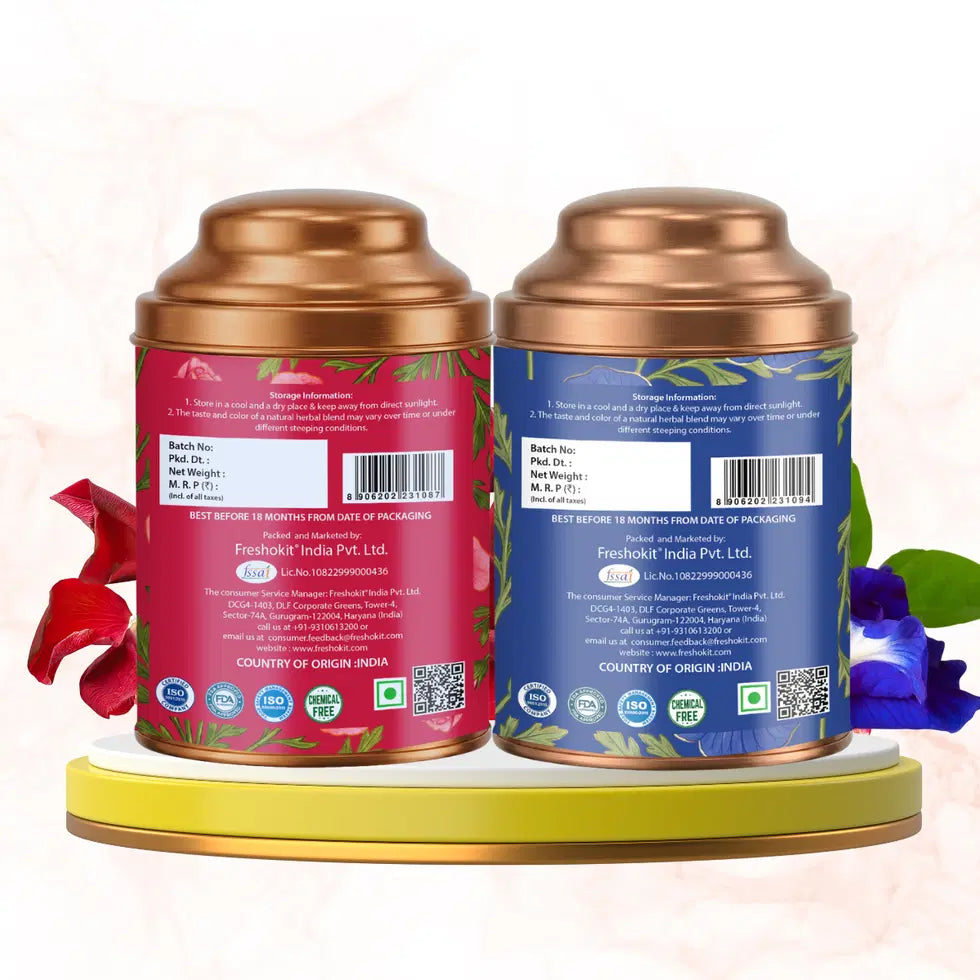 Aaurash Rose Tea & Blue Tea Combo | Natural Flower Tea | Supports Relaxation, Skin Glow & Detox | Caffeine-Free Herbal Tea
