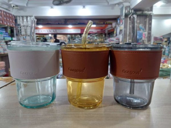 Coffee Cup Glass Mug With Lid And Straw (450ml) (random Color)